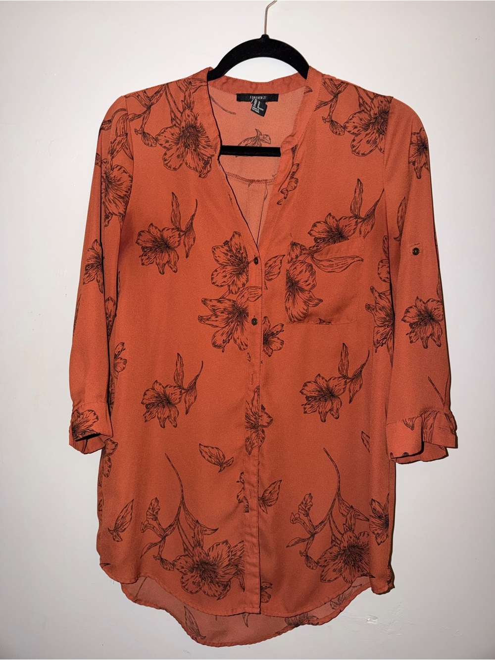 Forever 21 Rust Orange Floral Button-Front Tunic